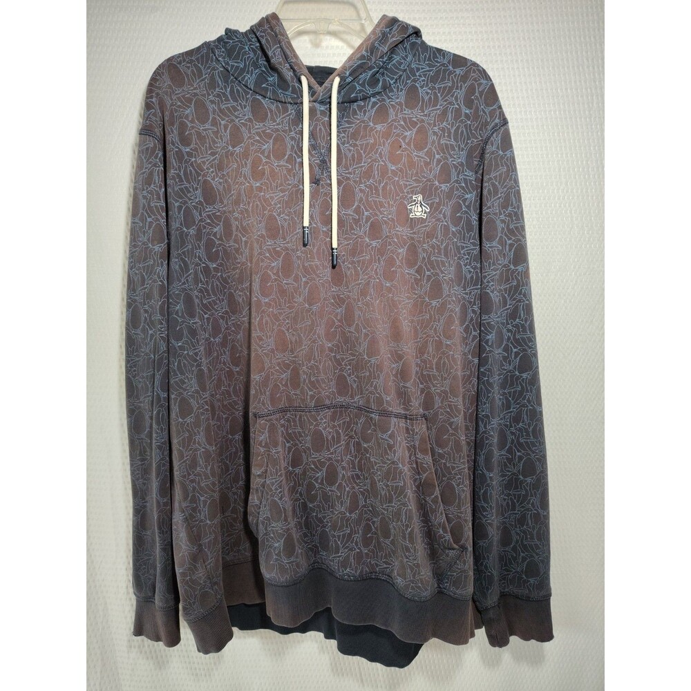 Thrashed Original Penguin Men's Hoodie Pullover Blue Sz XXL Faded Multiple Holes